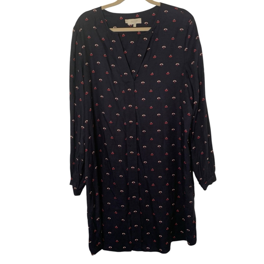 Hobbs London Plus Size 14 Navy Blue Floral Print Shirt Style Casual Dress